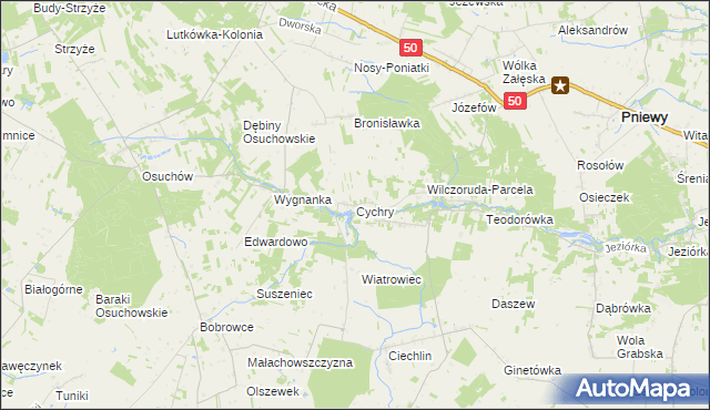 mapa Cychry gmina Pniewy, Cychry gmina Pniewy na mapie Targeo
