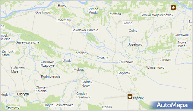 mapa Cygany gmina Obryte, Cygany gmina Obryte na mapie Targeo