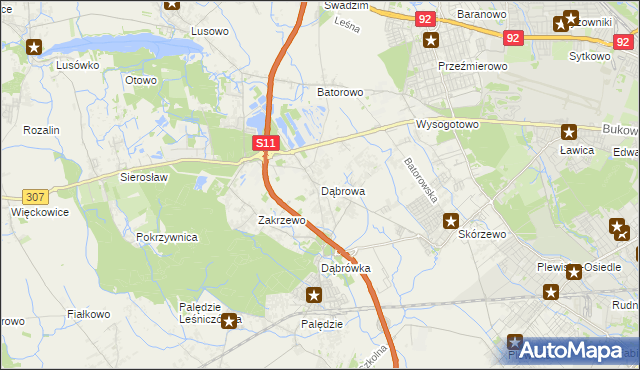 mapa Dąbrowa gmina Dopiewo, Dąbrowa gmina Dopiewo na mapie Targeo