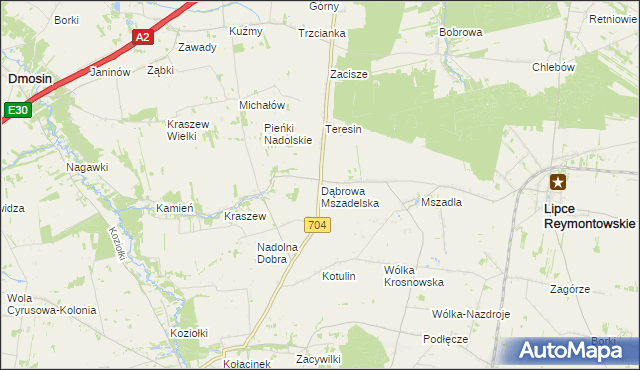 mapa Dąbrowa Mszadelska, Dąbrowa Mszadelska na mapie Targeo