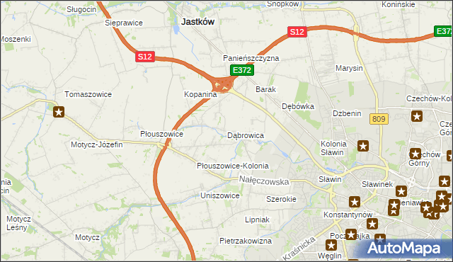 mapa Dąbrowica gmina Jastków, Dąbrowica gmina Jastków na mapie Targeo