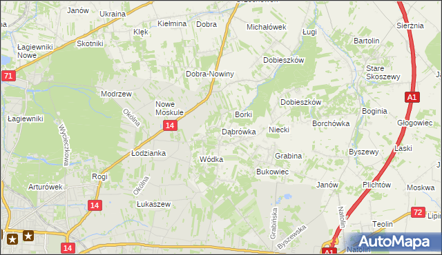 mapa Dąbrówka gmina Nowosolna, Dąbrówka gmina Nowosolna na mapie Targeo