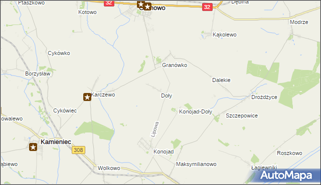 mapa Doły gmina Kamieniec, Doły gmina Kamieniec na mapie Targeo