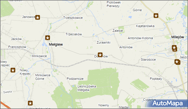 mapa Dominów gmina Mełgiew, Dominów gmina Mełgiew na mapie Targeo