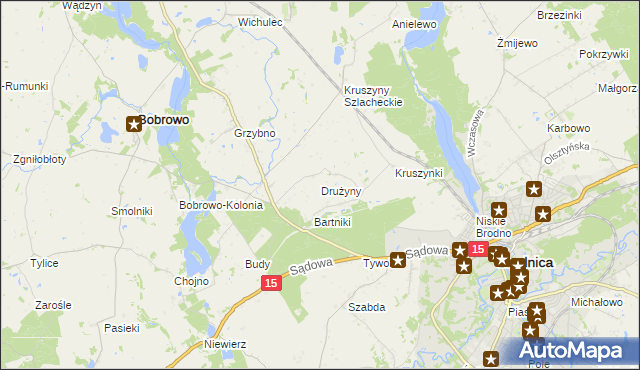 mapa Drużyny gmina Bobrowo, Drużyny gmina Bobrowo na mapie Targeo