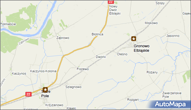 mapa Dworki gmina Gronowo Elbląskie, Dworki gmina Gronowo Elbląskie na mapie Targeo