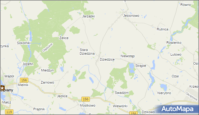 mapa Dziedzice gmina Barlinek, Dziedzice gmina Barlinek na mapie Targeo