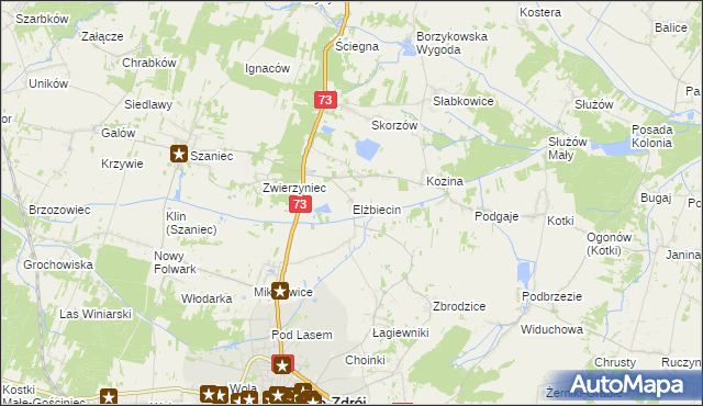 mapa Elżbiecin gmina Busko-Zdrój, Elżbiecin gmina Busko-Zdrój na mapie Targeo