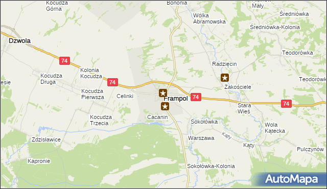 mapa Frampol powiat biłgorajski, Frampol powiat biłgorajski na mapie Targeo