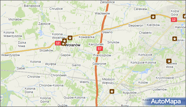 mapa Franciszków gmina Wolanów, Franciszków gmina Wolanów na mapie Targeo