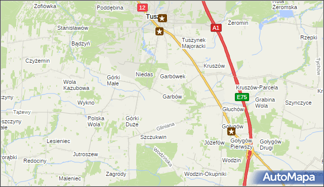 mapa Garbów gmina Tuszyn, Garbów gmina Tuszyn na mapie Targeo