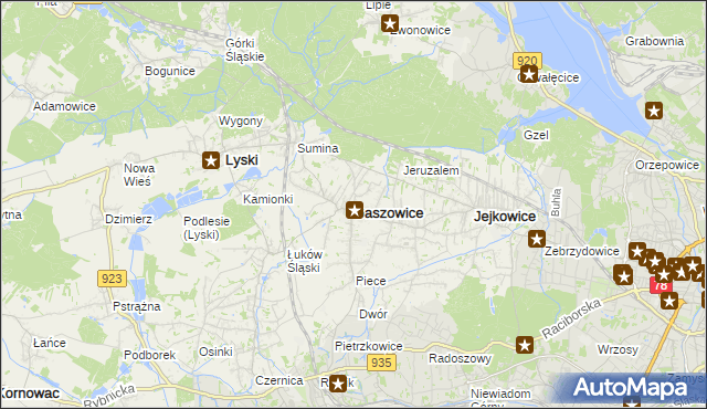 mapa Gaszowice powiat rybnicki, Gaszowice powiat rybnicki na mapie Targeo