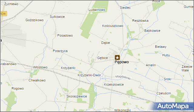 mapa Gębice gmina Pępowo, Gębice gmina Pępowo na mapie Targeo