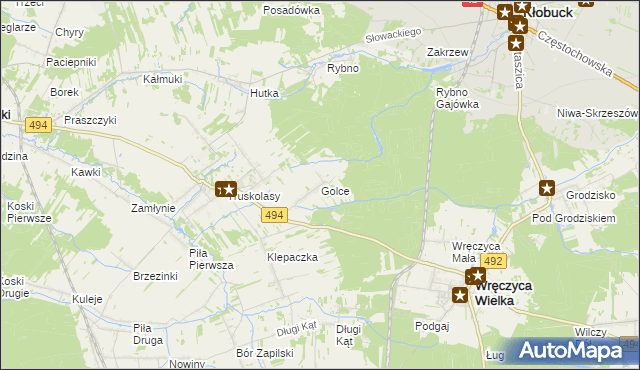mapa Golce gmina Wręczyca Wielka, Golce gmina Wręczyca Wielka na mapie Targeo
