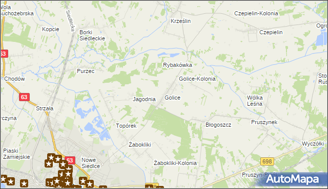 mapa Golice gmina Siedlce, Golice gmina Siedlce na mapie Targeo
