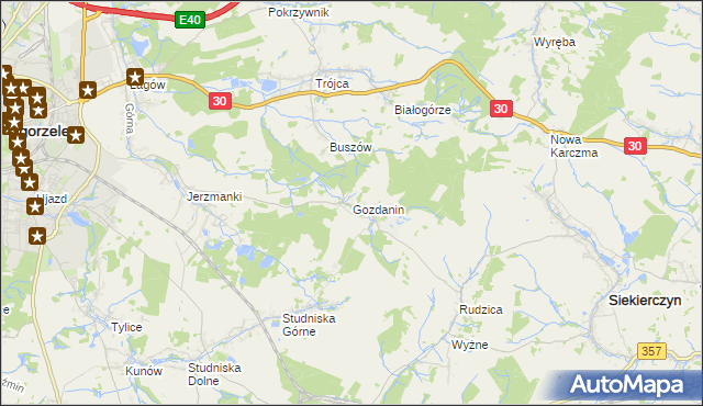 mapa Gozdanin gmina Zgorzelec, Gozdanin gmina Zgorzelec na mapie Targeo