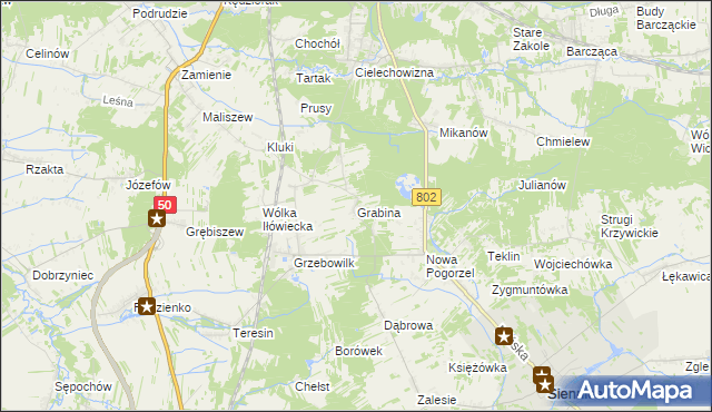 mapa Grabina gmina Mińsk Mazowiecki, Grabina gmina Mińsk Mazowiecki na mapie Targeo