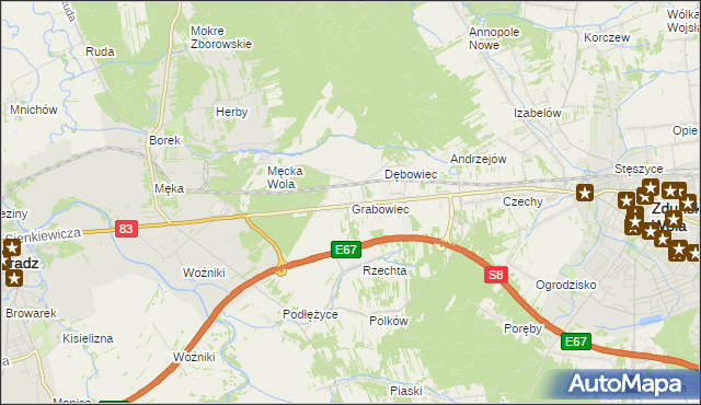 mapa Grabowiec gmina Sieradz, Grabowiec gmina Sieradz na mapie Targeo