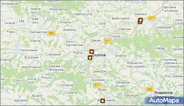 mapa Gromnik powiat tarnowski, Gromnik powiat tarnowski na mapie Targeo