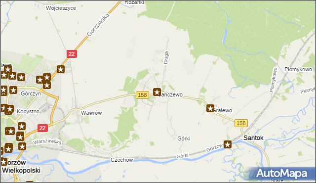 mapa Janczewo gmina Santok, Janczewo gmina Santok na mapie Targeo