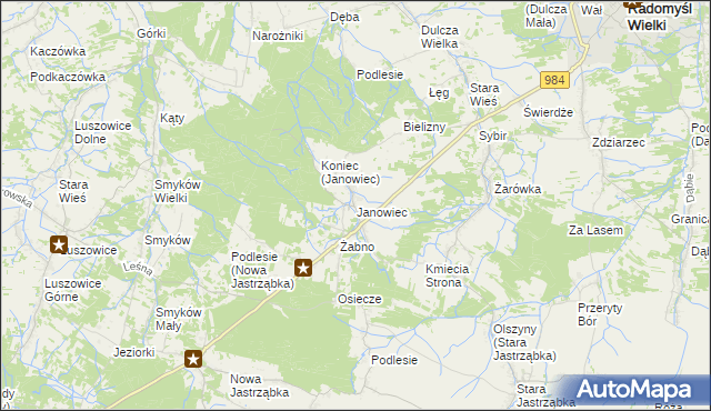 mapa Janowiec gmina Radomyśl Wielki, Janowiec gmina Radomyśl Wielki na mapie Targeo