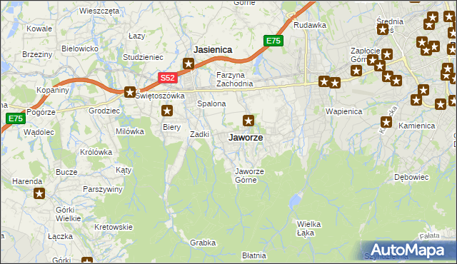 mapa Jaworze powiat bielski, Jaworze powiat bielski na mapie Targeo