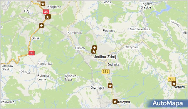 mapa Jedlina-Zdrój, Jedlina-Zdrój na mapie Targeo