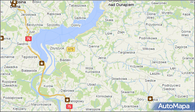 mapa Jelna gmina Gródek nad Dunajcem, Jelna gmina Gródek nad Dunajcem na mapie Targeo