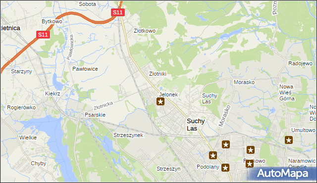 mapa Jelonek gmina Suchy Las, Jelonek gmina Suchy Las na mapie Targeo