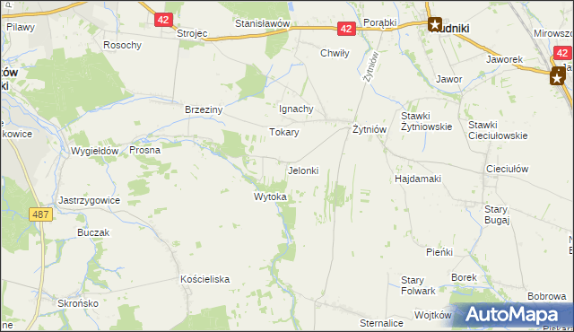mapa Jelonki gmina Rudniki, Jelonki gmina Rudniki na mapie Targeo