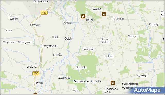 mapa Józefów gmina Godziesze Wielkie, Józefów gmina Godziesze Wielkie na mapie Targeo