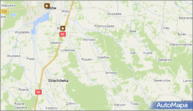 mapa Józefów gmina Strachówka, Józefów gmina Strachówka na mapie Targeo