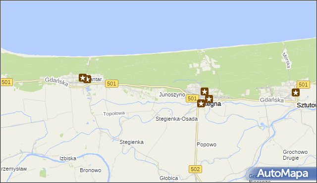 mapa Junoszyno, Junoszyno na mapie Targeo