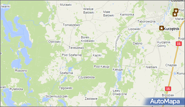 mapa Kąciki gmina Kurzętnik, Kąciki gmina Kurzętnik na mapie Targeo