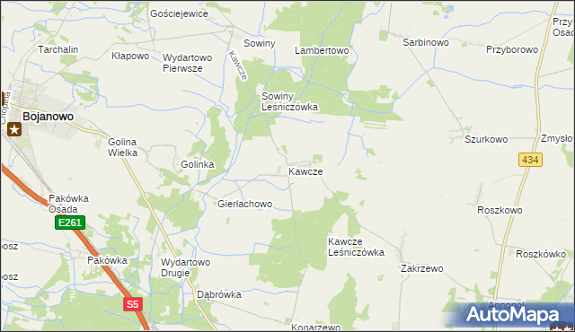 mapa Kawcze gmina Bojanowo, Kawcze gmina Bojanowo na mapie Targeo