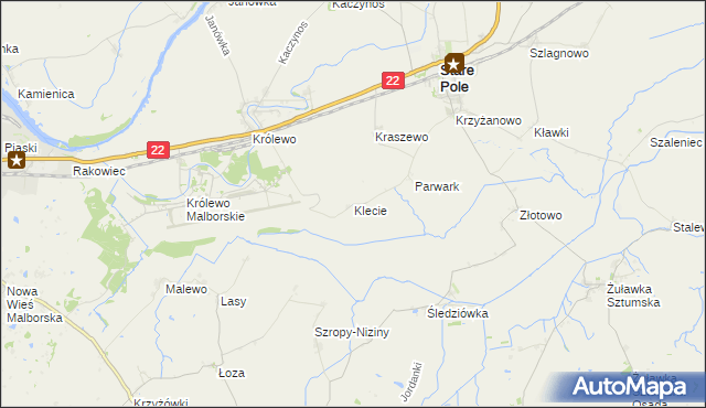 mapa Klecie gmina Stare Pole, Klecie gmina Stare Pole na mapie Targeo