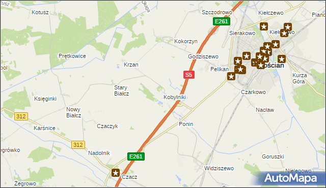 mapa Kobylniki gmina Kościan, Kobylniki gmina Kościan na mapie Targeo