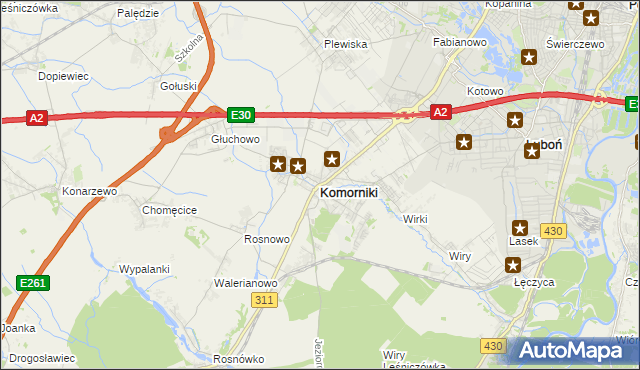 mapa Komorniki powiat poznański, Komorniki powiat poznański na mapie Targeo