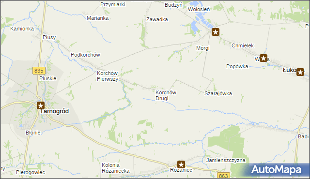 mapa Korchów Drugi, Korchów Drugi na mapie Targeo