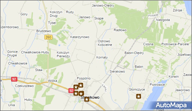 mapa Kornaty gmina Strzałkowo, Kornaty gmina Strzałkowo na mapie Targeo