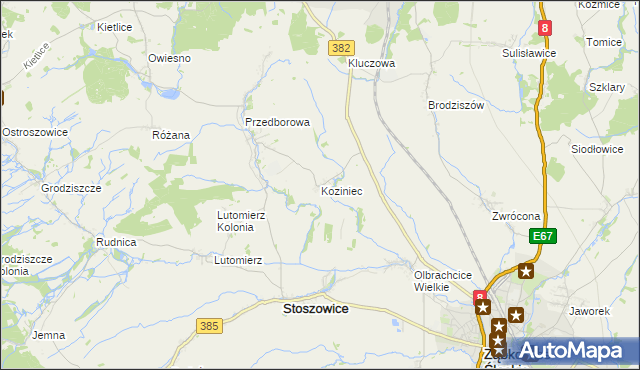 mapa Koziniec gmina Ząbkowice Śląskie, Koziniec gmina Ząbkowice Śląskie na mapie Targeo