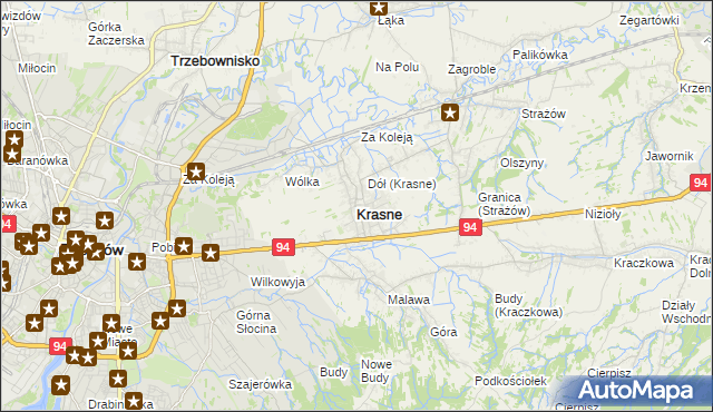 mapa Krasne powiat rzeszowski, Krasne powiat rzeszowski na mapie Targeo