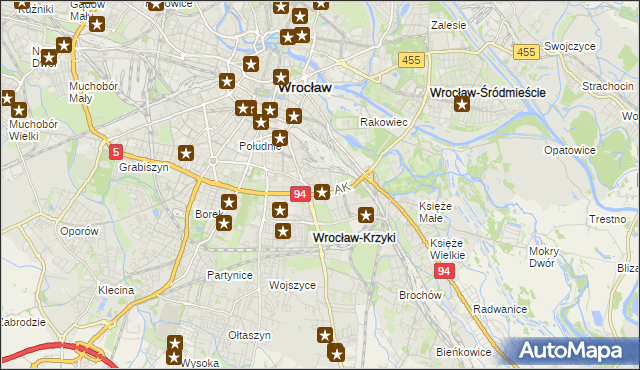 mapa Krzyki gmina Wrocław, Krzyki gmina Wrocław na mapie Targeo