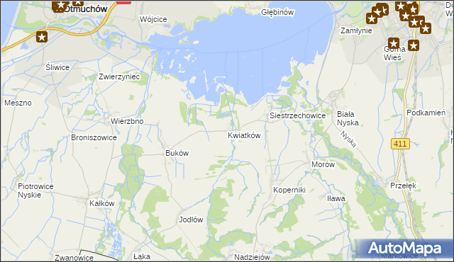 mapa Kwiatków gmina Otmuchów, Kwiatków gmina Otmuchów na mapie Targeo