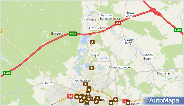 mapa Łąka gmina Bolesławiec, Łąka gmina Bolesławiec na mapie Targeo