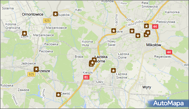 mapa Łaziska Górne, Łaziska Górne na mapie Targeo