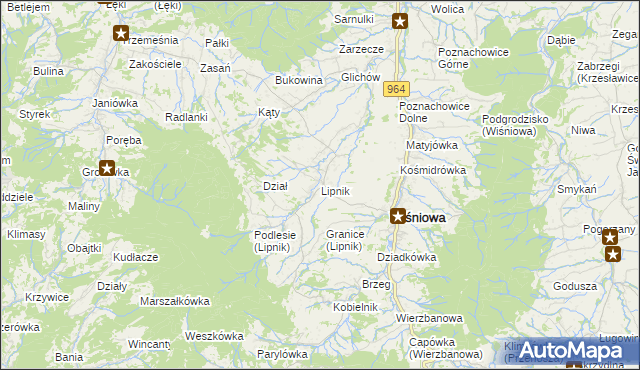 mapa Lipnik gmina Wiśniowa, Lipnik gmina Wiśniowa na mapie Targeo
