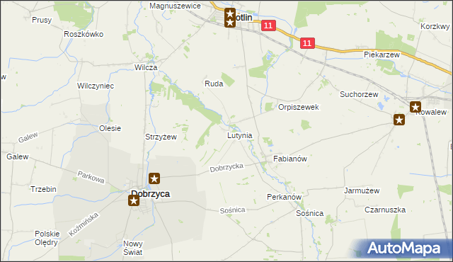 mapa Lutynia gmina Dobrzyca, Lutynia gmina Dobrzyca na mapie Targeo