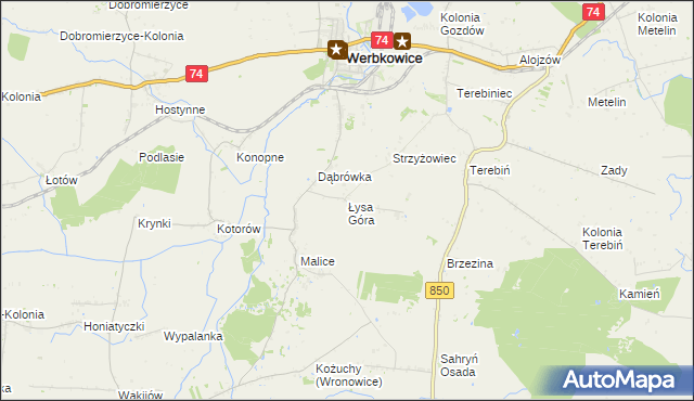 mapa Łysa Góra gmina Werbkowice, Łysa Góra gmina Werbkowice na mapie Targeo