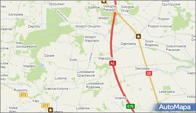 mapa Mąkoszyn gmina Tuszyn, Mąkoszyn gmina Tuszyn na mapie Targeo